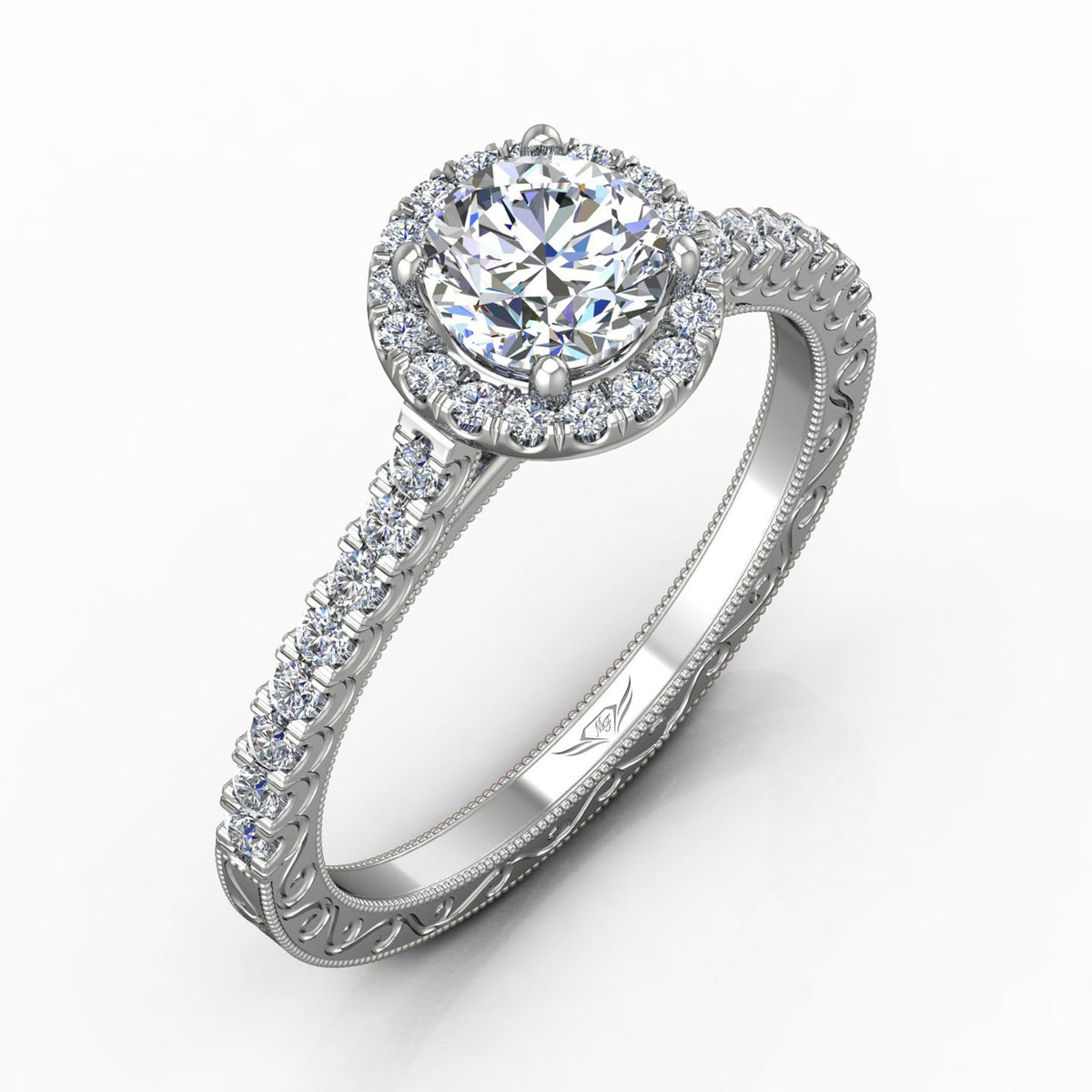 Vincents Fine Jewelry | Martin Flyer | Cutdown Micropave Hand Engraved Engagement Ring
