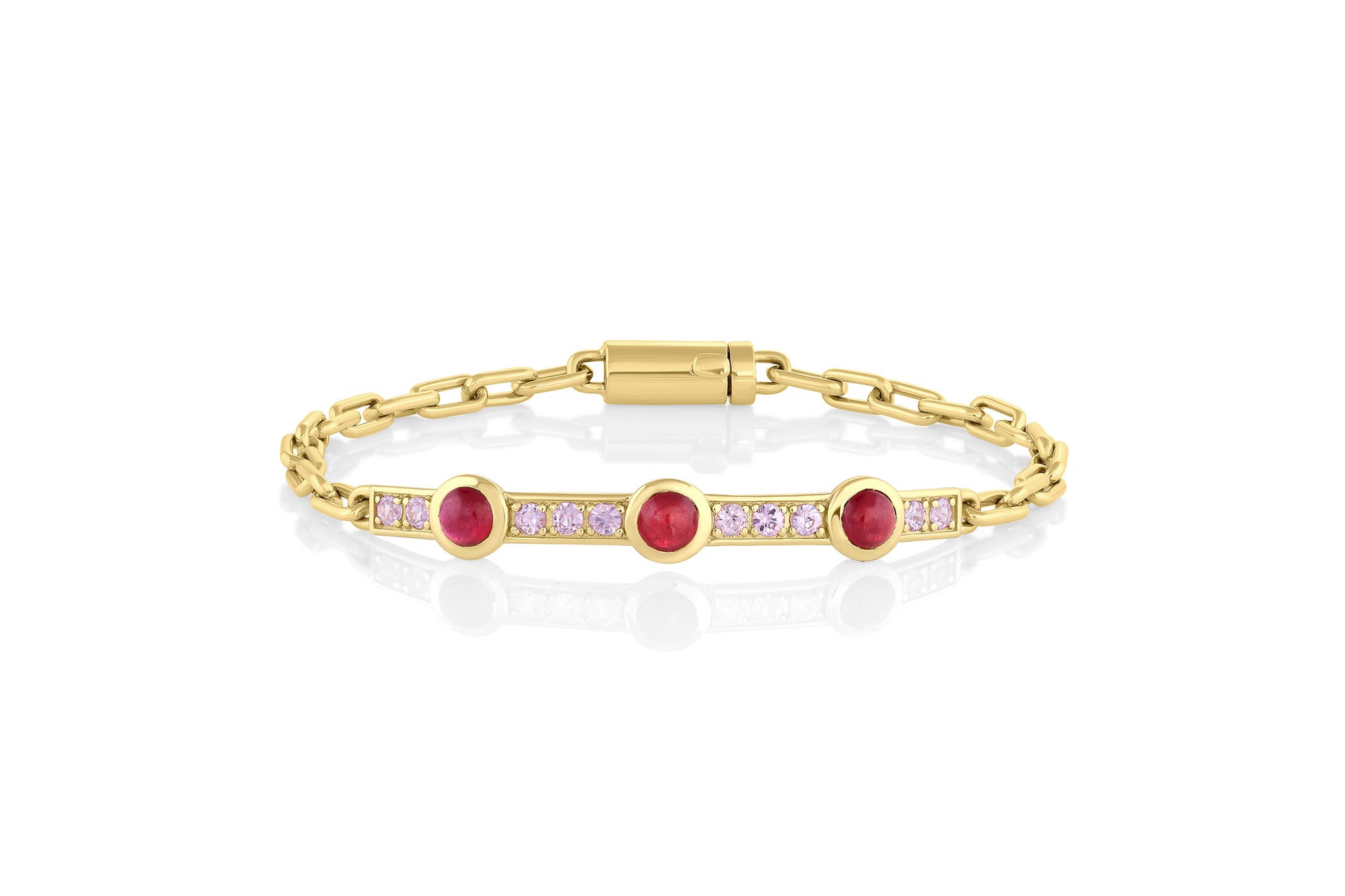 Triple Stone Gem ID Bracelet - Ruby, Pink Sapphire
