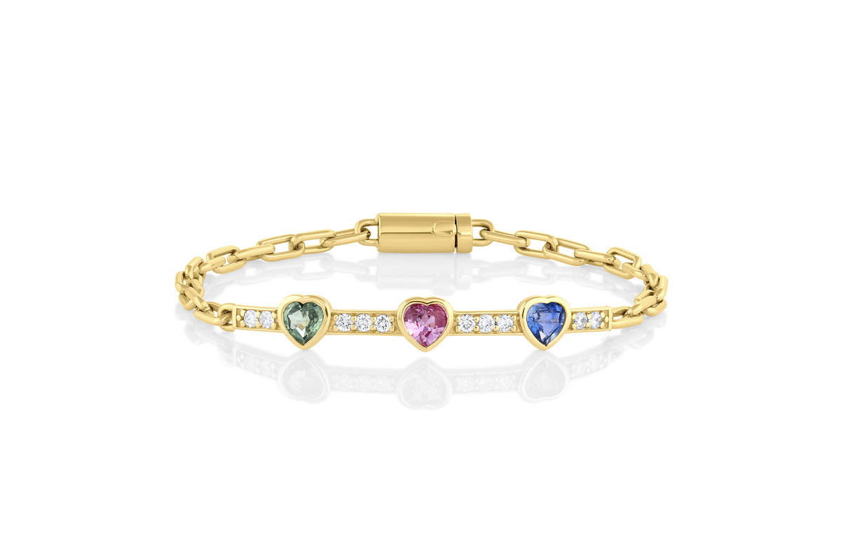 Triple Heart Diamond Gem ID Bracelet