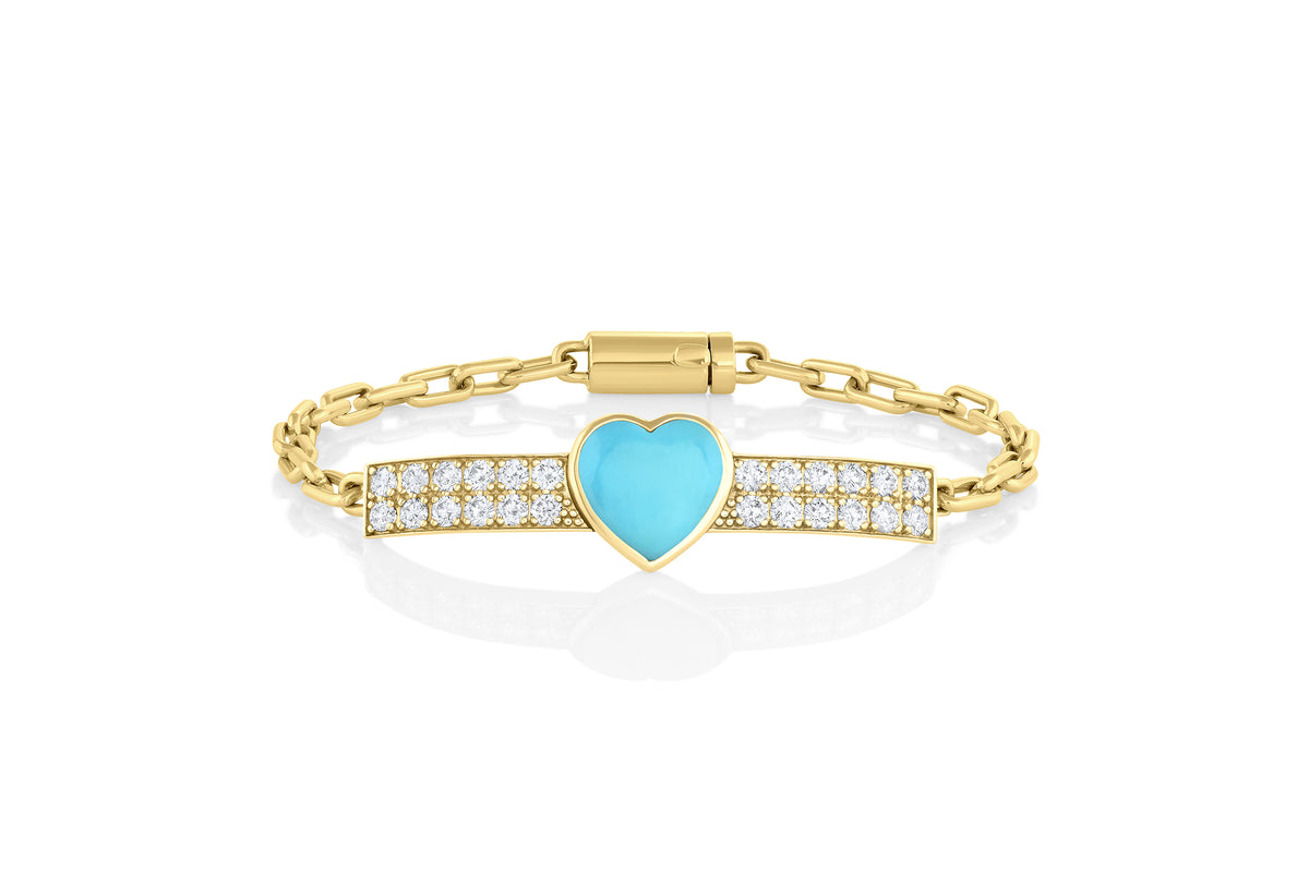 Turquoise Heart Diamond Gem ID Bracelet