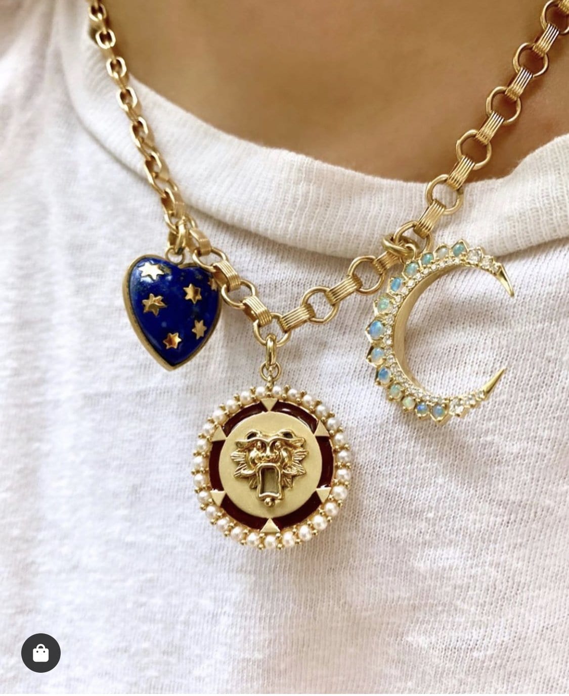 Diamond &amp; Opal Crescent Moon Estelle Charm