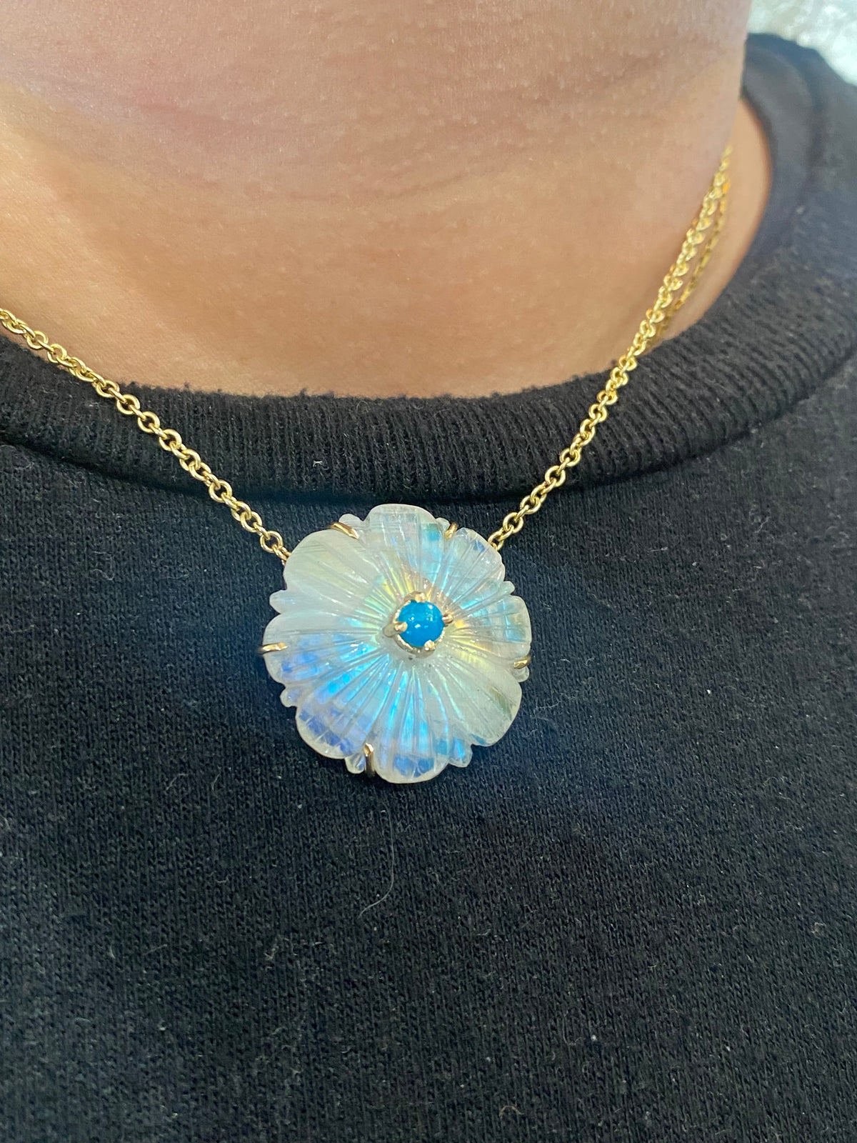 SALE: Rainbow Moonstone Flower Necklace
