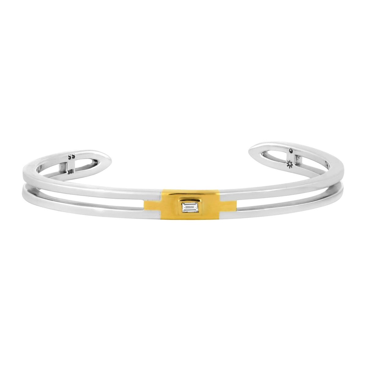 Edge Cuff Bracelet: 18k Gold, Polished Silver, Diamond Baguette