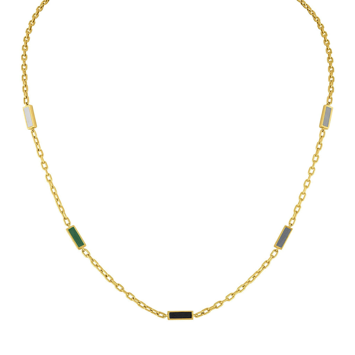Enamel Five Baquette Necklace: 14k Gold, Enamel