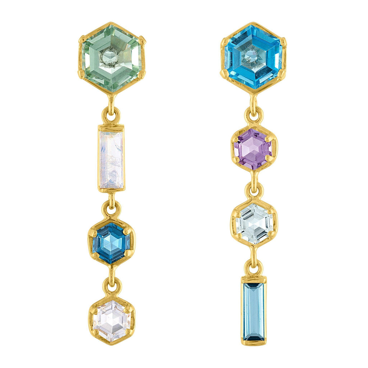 Glitter Earrings: 14k Gold,Topaz, Moonshine, Amethyst