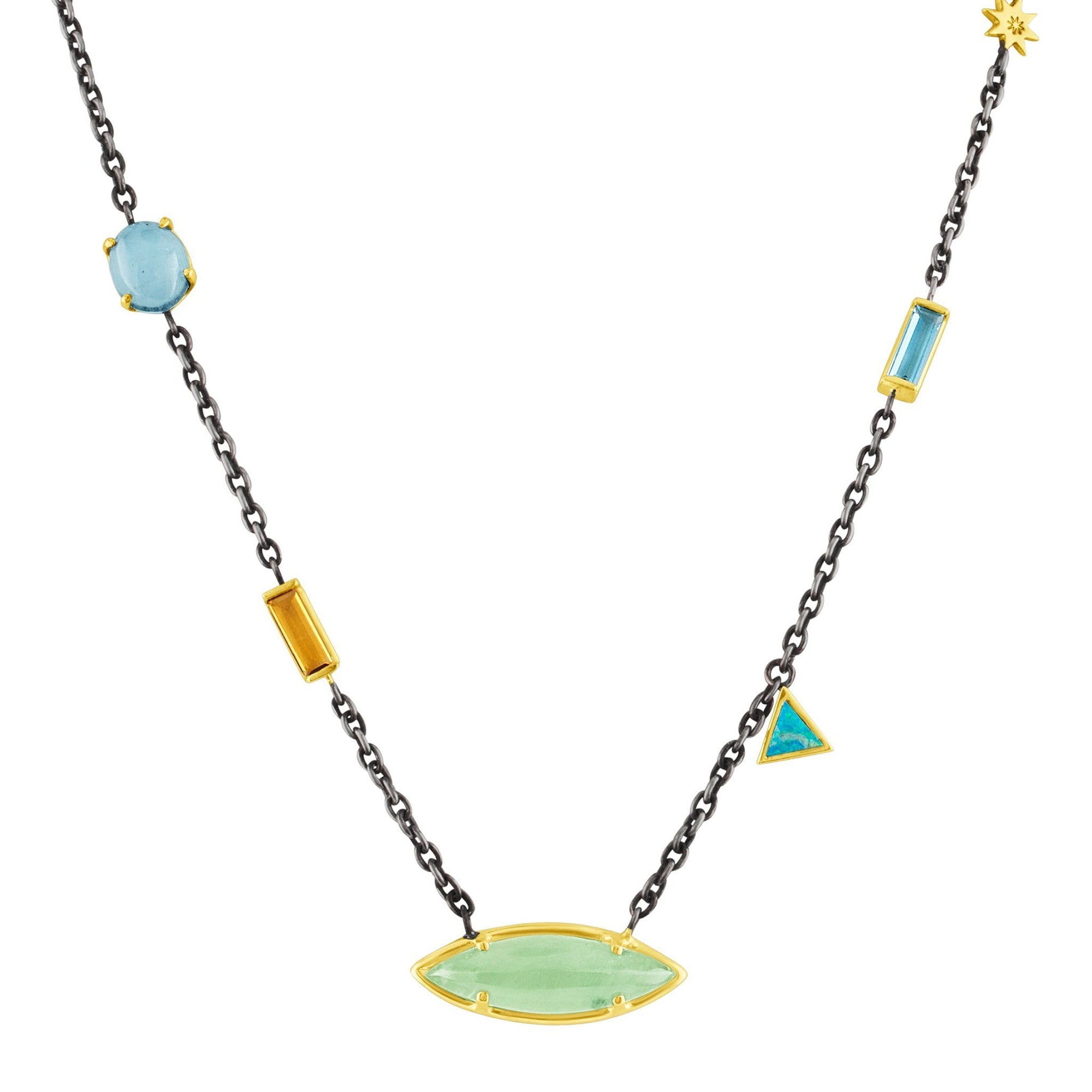 Mix Stone Necklace: 14k Gold, Silver, Aqua, London Blue, Citrine, Opal