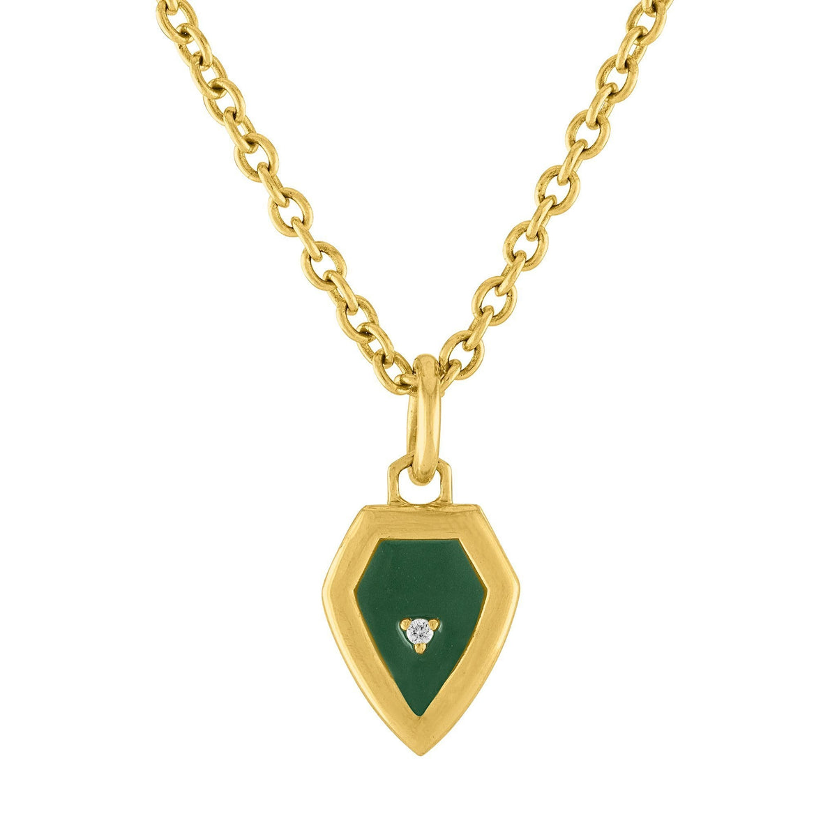 Shield Mini Enamel Pendant: 14k Gold, Enamel, Diamonds