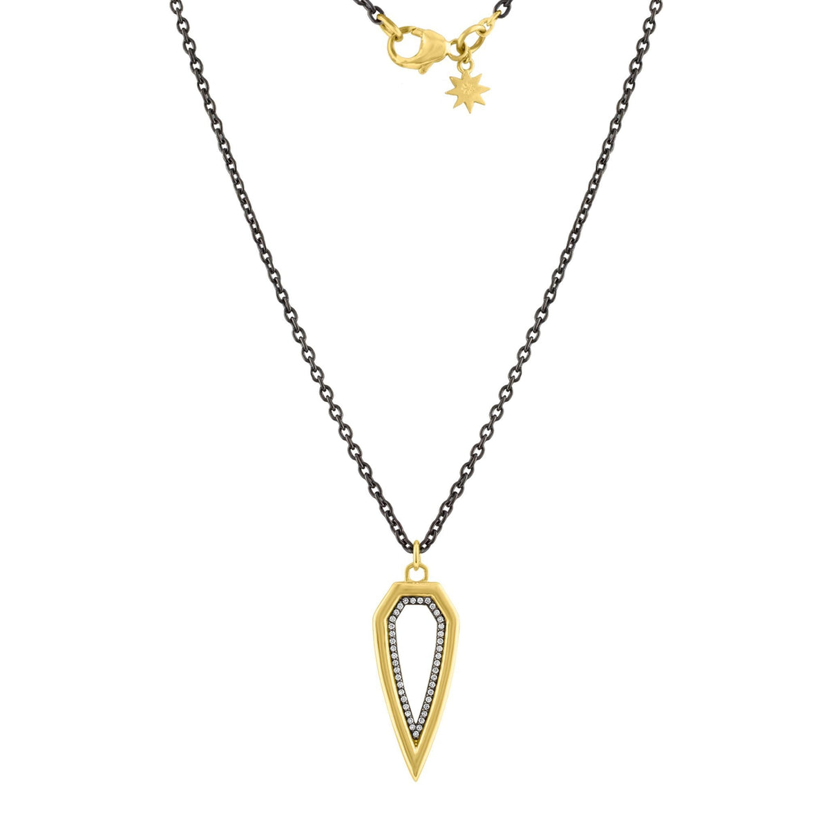 Shield Chain Necklace: 14k Gold, Diamond, Rhodium Plate Silver