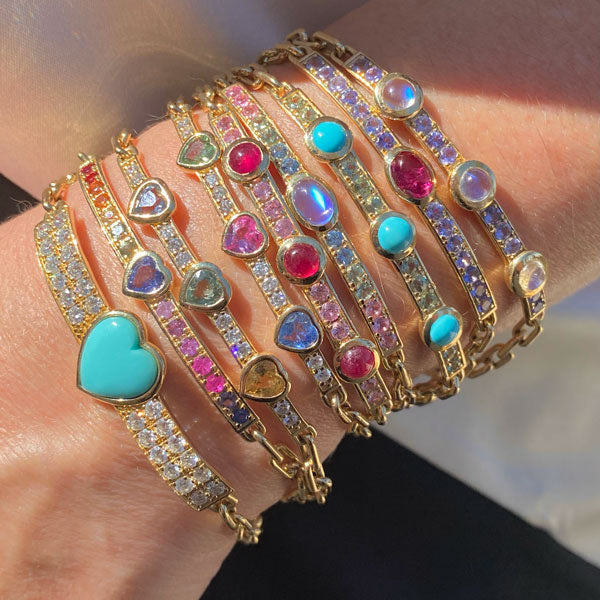 Turquoise Heart Diamond Gem ID Bracelet