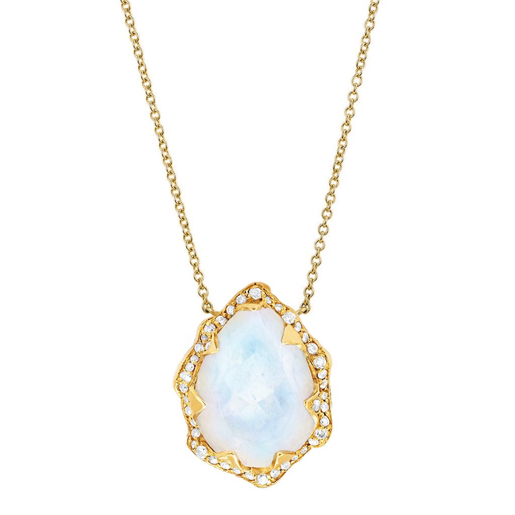 Baby Queen Water Drop Moonstone Necklace with Full Pavé Diamond Halo