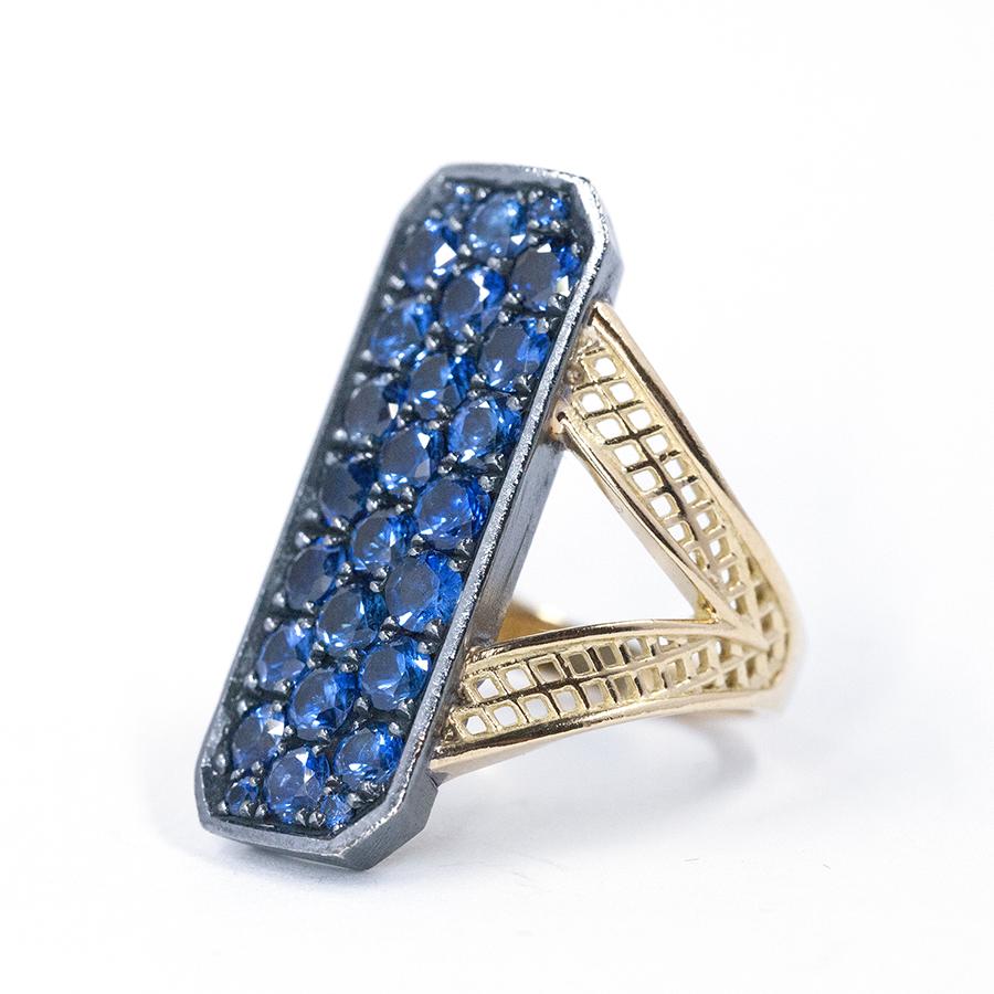 Edwardian style crownwork ring with ceylon sapphires