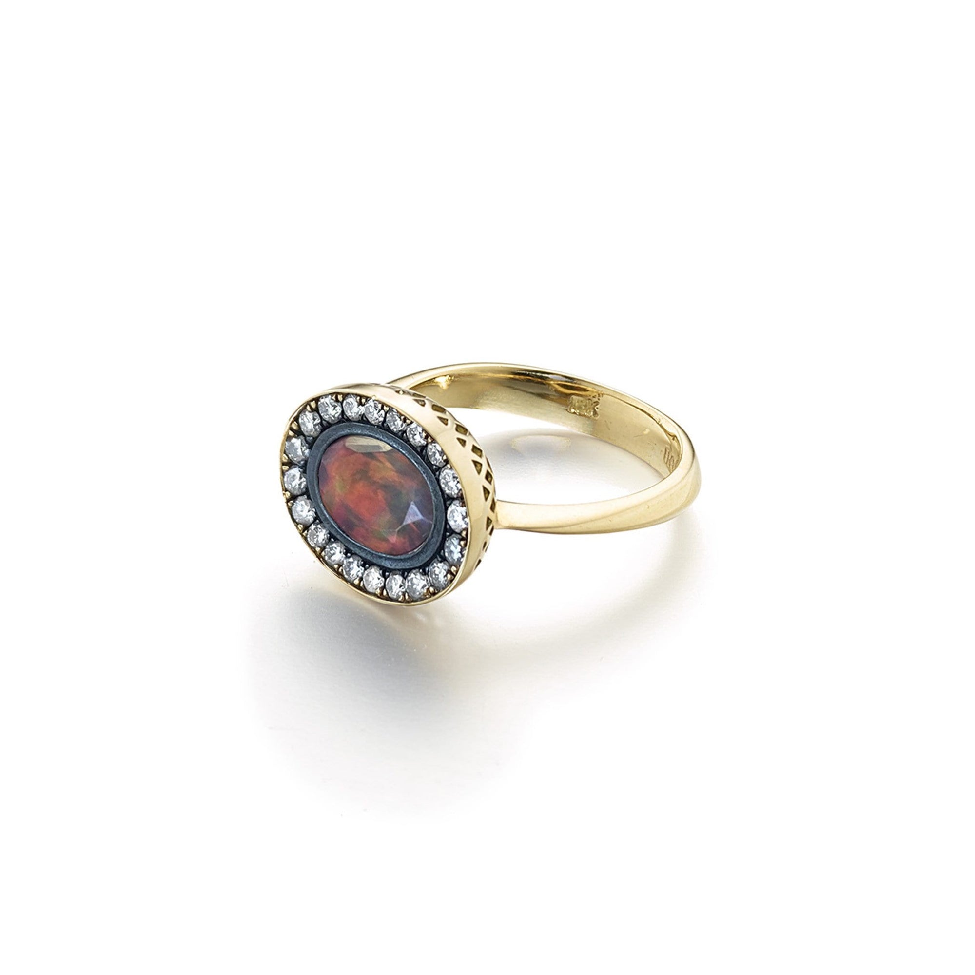Crownwork ring with Black Opal
