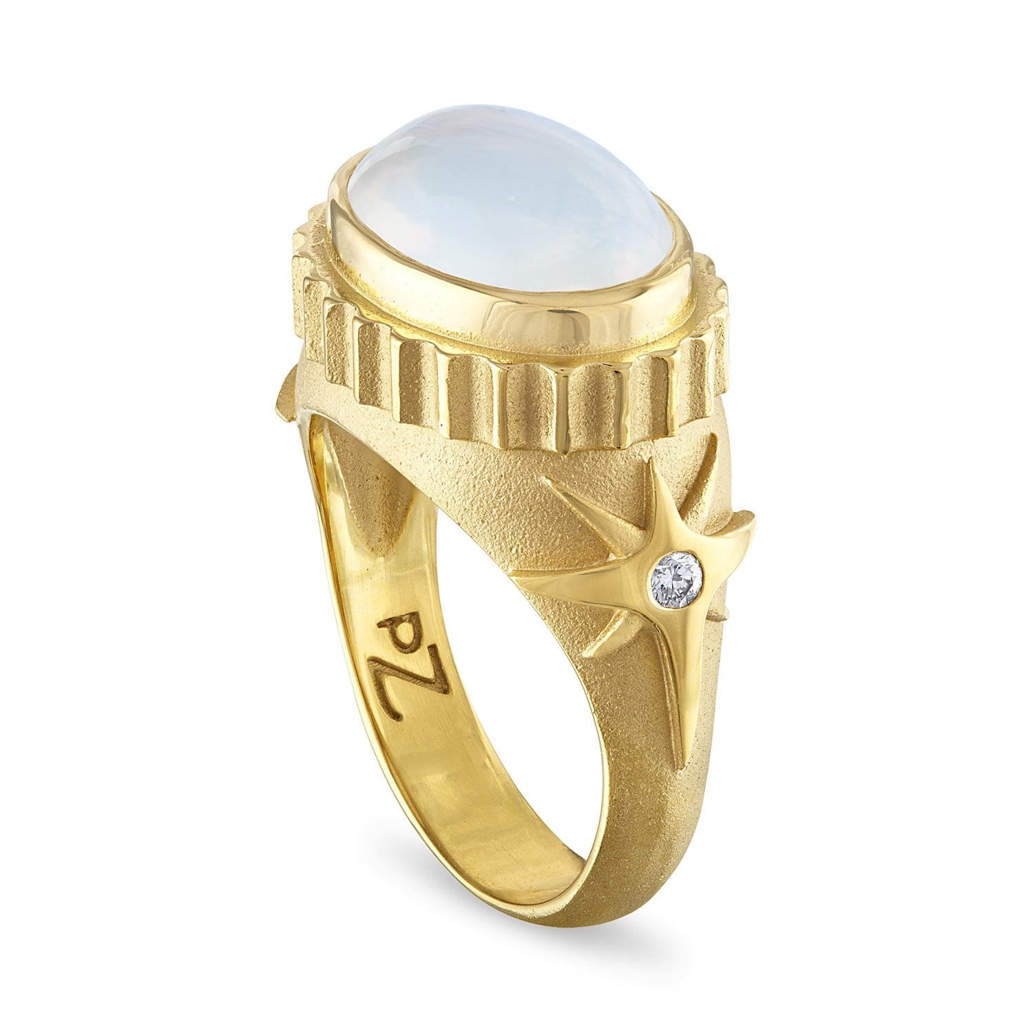Moonstone Ring with Star Detail and Diamonds